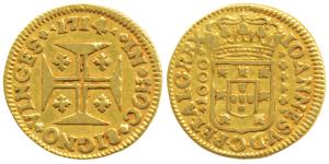 Portugal, Joao V, Gold 1000 Reis or Quartinho, 2.54g, 1714, obv. crowned arms with denomin