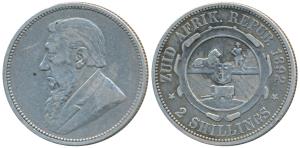 South Africa, Silver 2 Shillings, 11.2g, 1892, rev. arms with design (KM 6). Very Fine, Sc