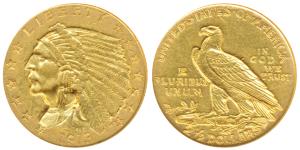 United States of America, Gold $ 2½, 4.1g, Indian Head on obv., Motto ’IN GOD WE TRUST’ be