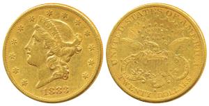 United States of America, Gold $ 20, 33.3g, Liberty on obv., motto above eagle, 1883, stru