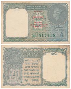 Burma, George VI, Rupee 1, 1947, signed C. E. Jones, red overprint; George VI, Rupees 5, 1