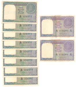 Rupee 1 (10), signed K. G. Ambegaonkar (8), all in order of serial number; H.M. Patel (2),