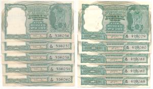 Rupees 5 (10), signed B. Rama Rao (5), all in order of serial no.; H.V.R. Iengar (5), all 