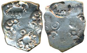 Archaic Punch Marked, attributed to Vidarbha Janapada, Silver ½ Karshapana, 1.63g, four sy