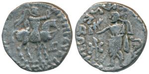 Indo-Scythians, Azes II, Silver Drachm, 2.5g, obv. king mounted on a horse to right, holdi