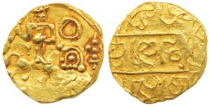 Hoyasalas of Dorasamudra, Vishnuvardhan (1106-1153 AD), Gold Pagoda, 4.1g, obv. standing f