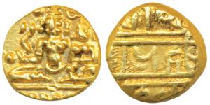 Vijaynagar Empire, Hari Hara II (1377-1404 AD), Gold ½ Pagoda, 1.46g, obv. Shiva-Parvati s