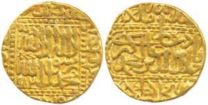 Akbar, Gold Mohur, 10.88g, Dar-ul- Khilafat Agra Mint, AH 982, Kalima within dotted square