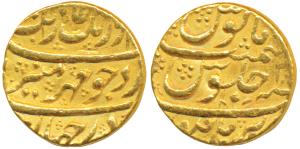 Aurangzeb, Gold Mohur, 10.96g, Burhanpur Mint, nice ornamentation of dotted rosettes on bo