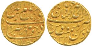 Aurangzeb, Gold Mohur, 10.87g, Dar al-Khilafat Shahjahanabad Mint, AH 1099/32 (KM 315.42).
