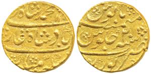 Muhammad Shah, Gold Mohur, 10.9g, Kora Mint, AH 115X/20, complete mint name bottom (KM 438