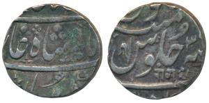 Ahmedabad Mint, Silver Rupee, 11.57g, in the name of Shah Alam II, ’Ram’ in Nagari, RY 3X 