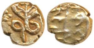 Ghorpade Chiefs of Guty, Gold Fanam, 0.38g, obv. a five headed cobra, rev. Kille Venkatagi
