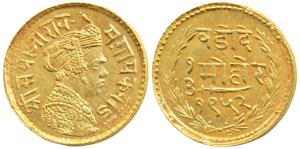 Sayaji Rao III (AH 1292-1357, 1875-1938 AD), Gold 1/3 Mohur, VS 1952 (1895 AD), obv. portr