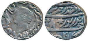 Jaswant Singh (AH 1269-1311, 1853-1893 AD), Silver Rupee, 11.10g, Bharatpur Mint, with the