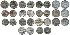 Silver Kori (13), all different rulers, Bhorajji, Tamachiji, Bharmalji II, Pragmalji I, Go