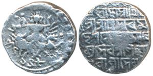 Vijaya Manikya, Silver Tanka, 10.47g, obv. Ardhanarishvara composed of two halves, on one 