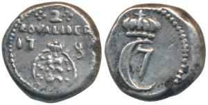 Tranquebar, Christian VII (1766-1808 AD), Silver 2 Royaliner, (2 Fano, 2 Fanams), 2.66g, 1