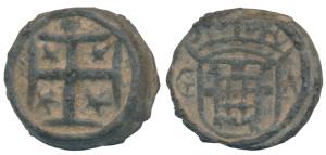 Goa, Filipe II (1598-1621 AD), Tin Bazaruco, 2.33g, obv. stars in angles of cross, rev. cr