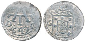 Goa, Joao IV, Silver 2 Tangas, 4.44g, struck for Ceylon, obv. AT DS monogram with date 164