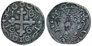 Diu, Maria I, Silver Rupia, 7.39g, 1806, obv. crowned arms, rev. date in angles of cross (