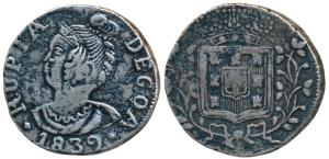 Goa, Maria II (1834-1853 AD), Silver Rupia, 10.74g, 1839, obv. bust facing to left with de