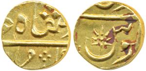 Gold 1/3 Mohur or Panchia, 3.86g, struck at the Bombay Mint, (circa 1801-1802), in the nam