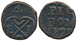 Copper Pice, 5.04g, 177X, obv. EIC bale mark, rev. legend PICE BOMB 177(3) in three lines 