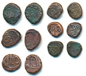 Pagoda Series, Copper Cash, obv. bale mark, rev. different dates 1710, 1733, 1737, 1739 an