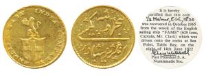Gold Rupees 5 or 1/3 Mohur, 3.87g, obv. company arms with a lion holding a crown, rev. Per
