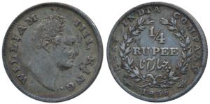 William IV, Silver ¼ Rupee, 1835, Calcutta Mint, RS incuse, Wreath with 20 Berries (10L+10
