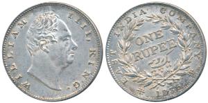 William IV, Silver Rupee, 1835, Calcutta Mint, RS incuse, B / II, Bud leaves, 20 Berries, 