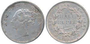 Victoria Queen, Silver ½ Rupee, 1840, Continuous legend, Calcutta Mint, Transitional Mule,