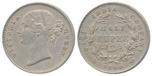 Victoria Queen, Silver ½ Rupee, 1840, Divided legend, Calcutta / Bombay Mint, WW incuse, 2