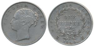 Victoria Queen, Silver Rupee, 1840, Continuous legend, Madras Mint, English Head with Comp