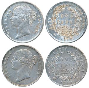 Victoria Queen, Silver Rupee, 1840, Divided legend, Calcutta / Bombay Mint, W.W. raised, 2