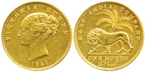 Victoria Queen, Gold Mohur, 11.63g, 1841, Continuous legend, without initial on truncation