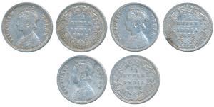 Queen Victoria and Empress, Silver ¼ Rupee (3), 1862, Calcutta Mint, A / I / No mint mark;