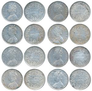 Victoria Queen, Silver Rupee, 1862, Madras Mint, B / II, re-engraving of the hair at the n