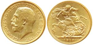 George V, Gold Sovereign, 8g, Bombay Mint, 1918, ’I’ for India mint mark on rev. (KM 525A)