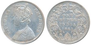 Victoria Empress, Silver Rupee, 1881, Bombay Mint, A3 / IV / dot, (Prid 157). About Uncirc