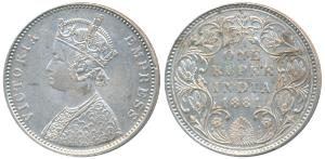 Victoria Empress, Silver Rupee, 1881, Bombay Mint, A3 / IV / dot, (Prid 157). About Uncirc