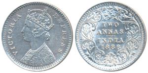 Victoria Empress, Silver 2 Annas, 1886, Calcutta Mint, B / II / C incuse, the ’C’ mint mar