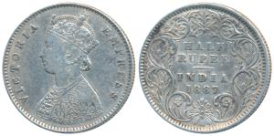 Victoria Empress, Silver ½ Rupee, 1887, Calcutta Mint, A / I / C incuse, (Prid 271). Very 