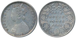 Victoria Empress, Silver ½ Rupee, 1888, Bombay Mint, A / II / B raised, (Prid 298). Very F