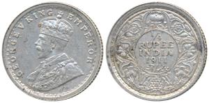 George V, Silver ¼ Rupee, 1911, Calcutta Mint (KM 517). Extremely Fine, Rare.