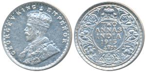 George V, Silver 2 Annas, 1915, Bombay Mint (KM 515). About Uncirculated, Scarce.