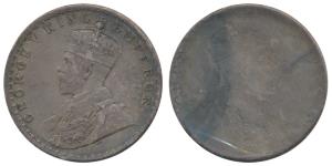 George V, Silver Rupee, Error, Brockage, nice deep and complete lakhi impression on rev., 