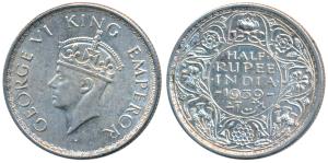 George VI, Silver ½ Rupee, 1939, Bombay Mint, 2nd head. About Uncirculated.