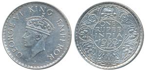 George VI, Silver Rupee, 1939, Bombay Mint (KM 555). About Extremely Fine, Very Rare.